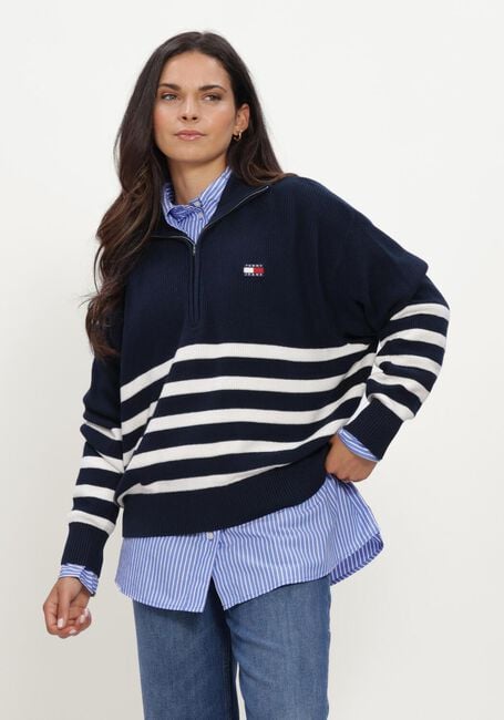 TOMMY JEANS TJW STRIPE QUARTER ZIP SWEATER Pulls & Gilets Bleu fonc&eacute; - large