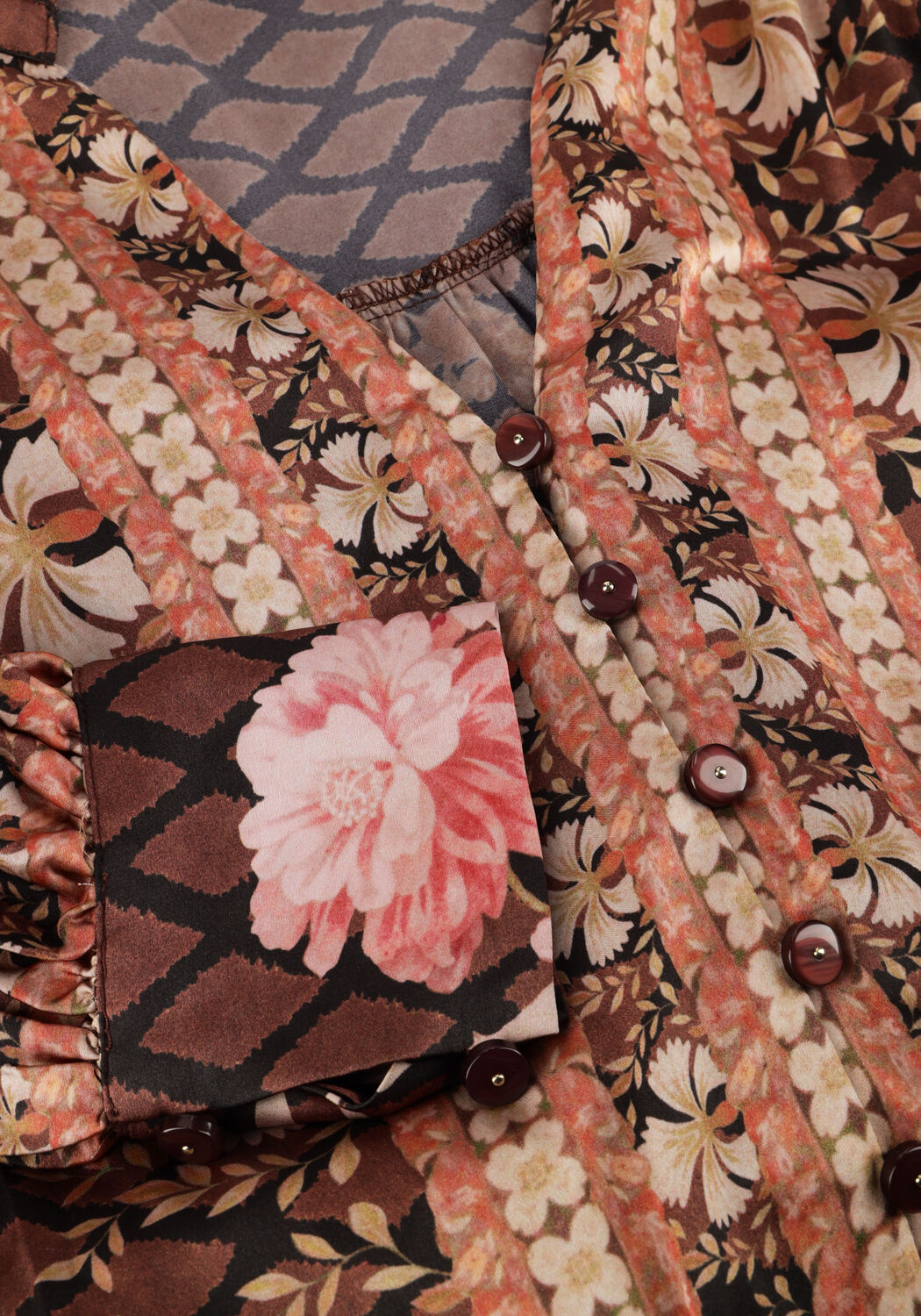 Bruine NEO NOIR Maxi jurk NOVA BOTANICAL BORDER DRESS - large