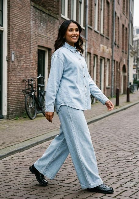 Lichtblauwe WITHBLACK Wijde broek WBLFRANCISCA WIDE DENIM PANT - large