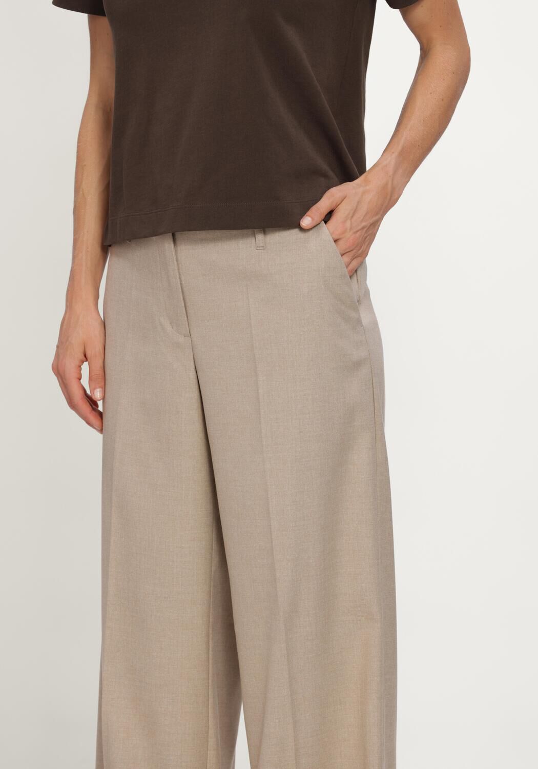 SUMMUM Pantalon large TROUSERS WIDE LEG TWILL en beige - large