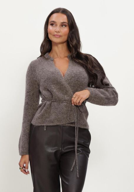 Taupe OBJECT Vest OBJNETE L/S RE TIE CARDIGAN - large