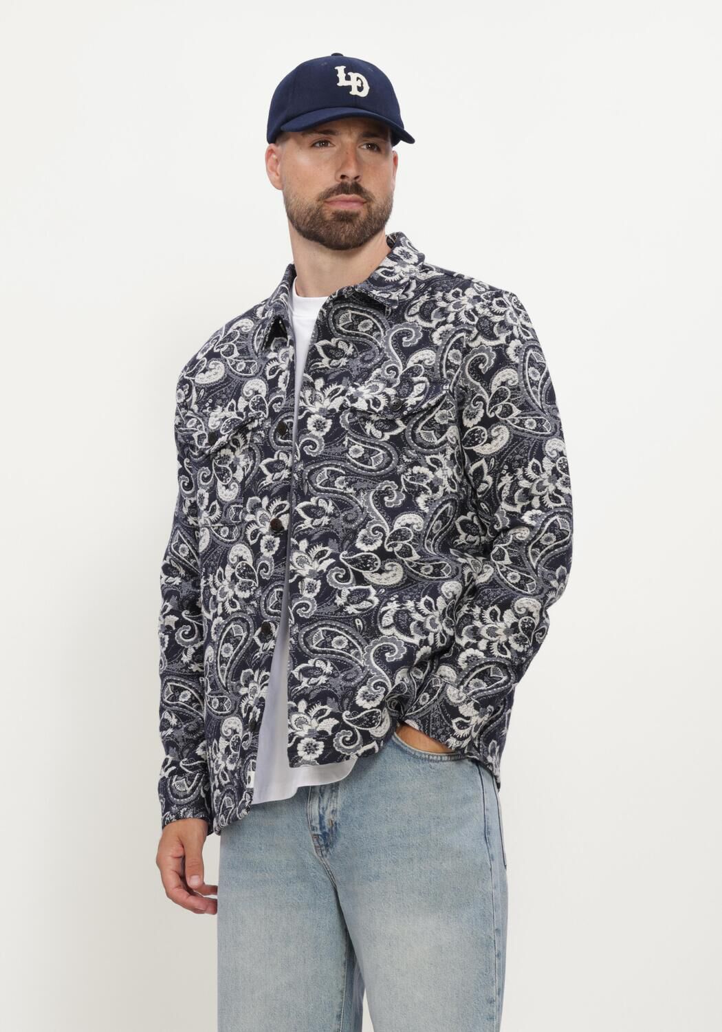 Donkerblauwe ANERKJENDT Overshirt AKOSCAR CASTER2 JACQ OVERSHIRT - large