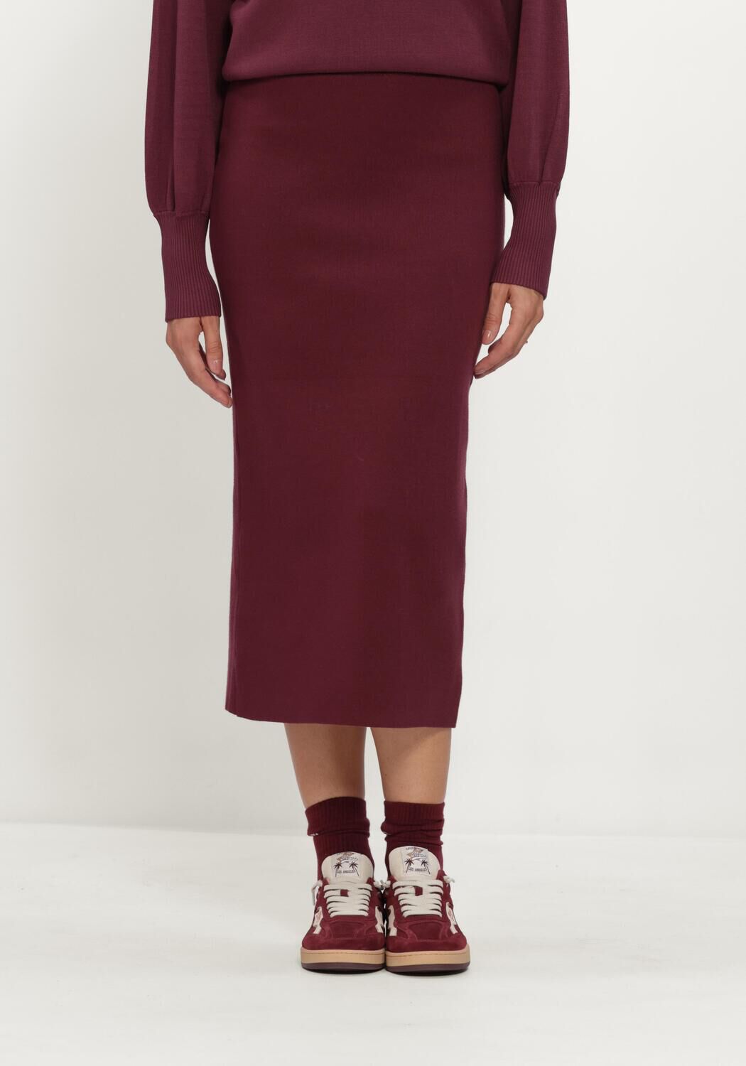 OBJECT Jupe midi OBJREYNARD HW KNIT SKIRT Bordeaux - large