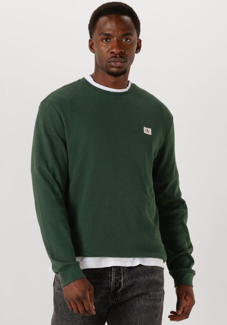 CALVIN KLEIN Pull LS WAFFLE BADGE CREWNK TEE Vert foncé - large