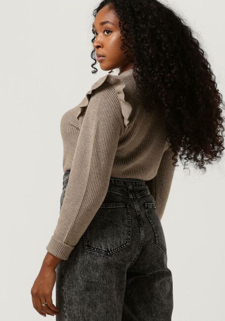 Bruine OBJECT Trui MALENA L/S RUFFLE PULLOVER - large