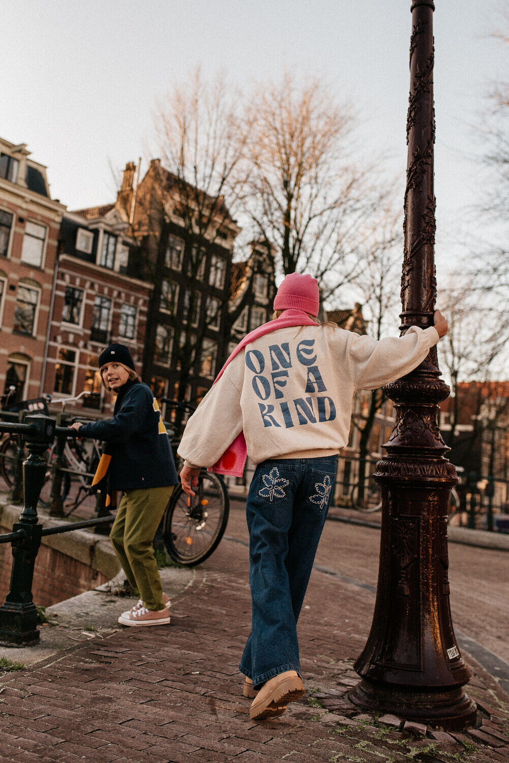 Donkerblauwe JENEST Wide jeans SERA DENIM PANTS - large