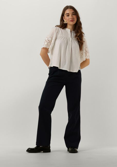 Witte RUBY TUESDAY  SALOME BLOUSE WITH HALF EMBRO SLEEVES AND ROUND NECK - large