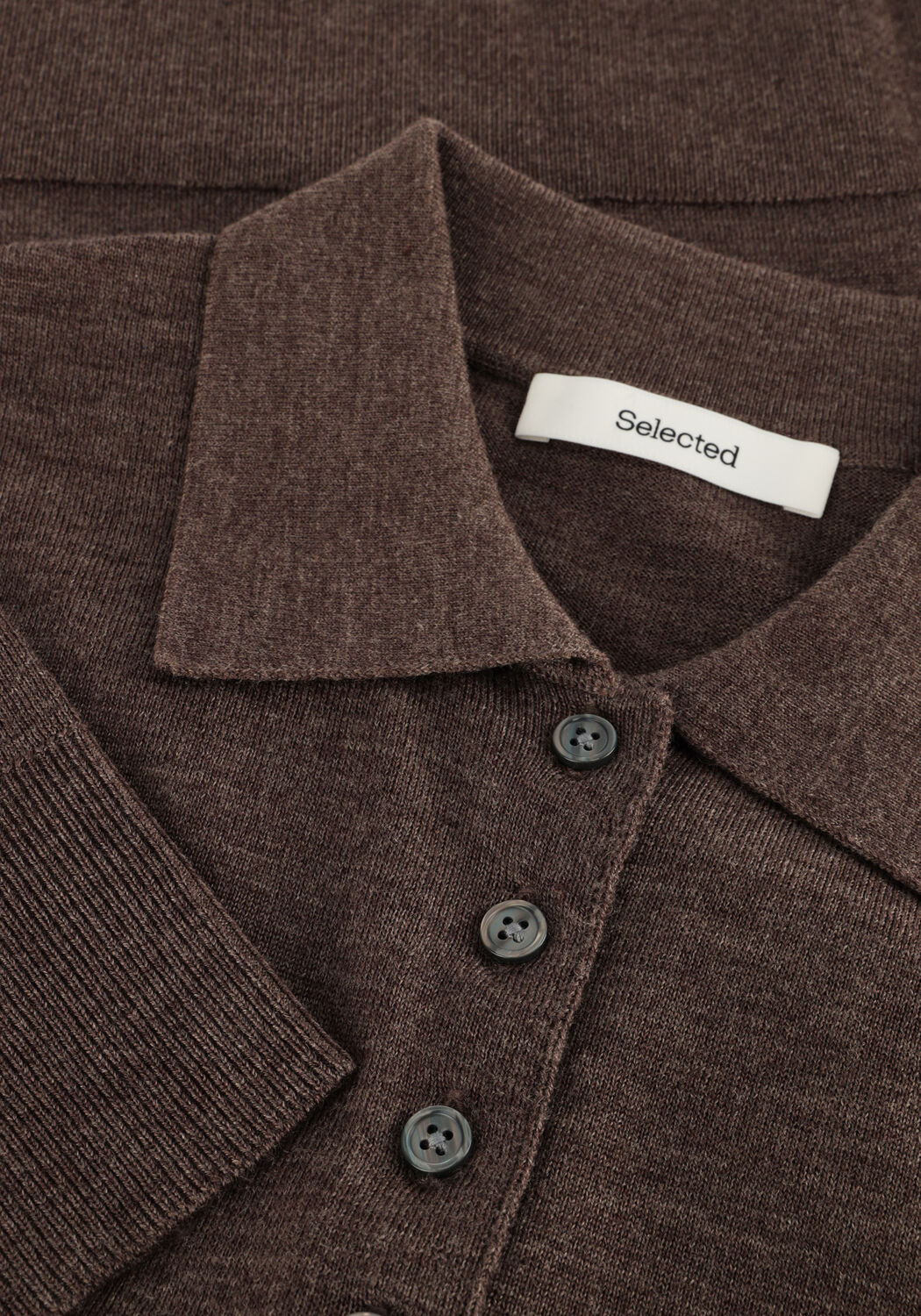 Bruine SELECTED WOMEN Polo SLFTHEA LS KNIT MERINO COLLAR NECK - large