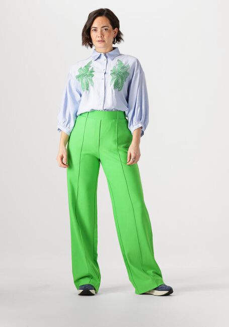 Blauwe JANSEN AMSTERDAM  ODESSA BLOUSE FS 707 3/4 PUFFED SLEEVE GREEN EMBROIDERY - large