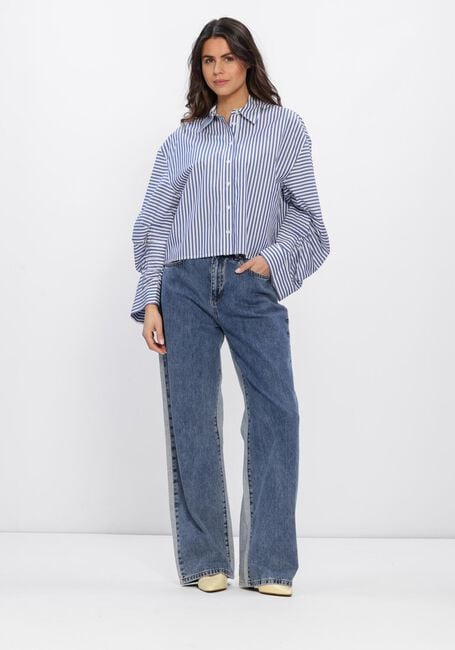 Blauwe ALIX THE LABEL  LADIES WOVEN FANCY STRIPED BLOUSE - large