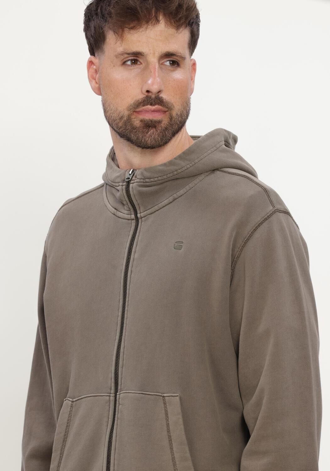 Taupe G-STAR RAW Sweater UNIT WASHED FULL ZIP HDD SW L\S - large