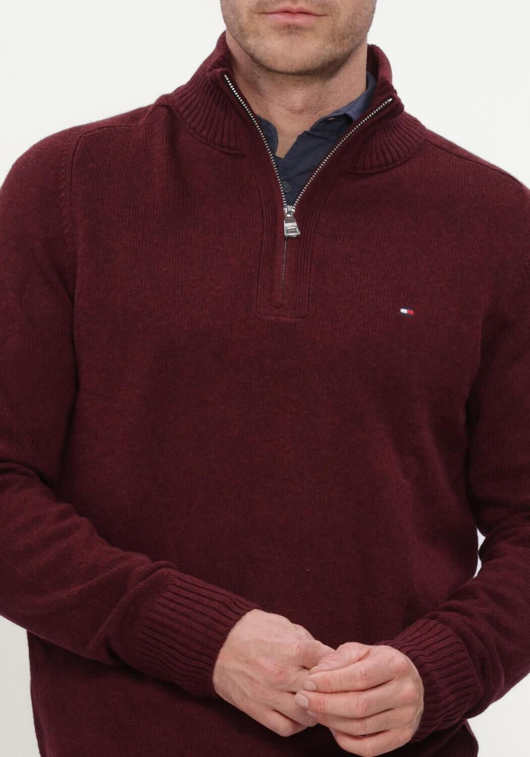 TOMMY HILFIGER Pull LAMBSWOOL ZIP MOCK Bordeaux - large