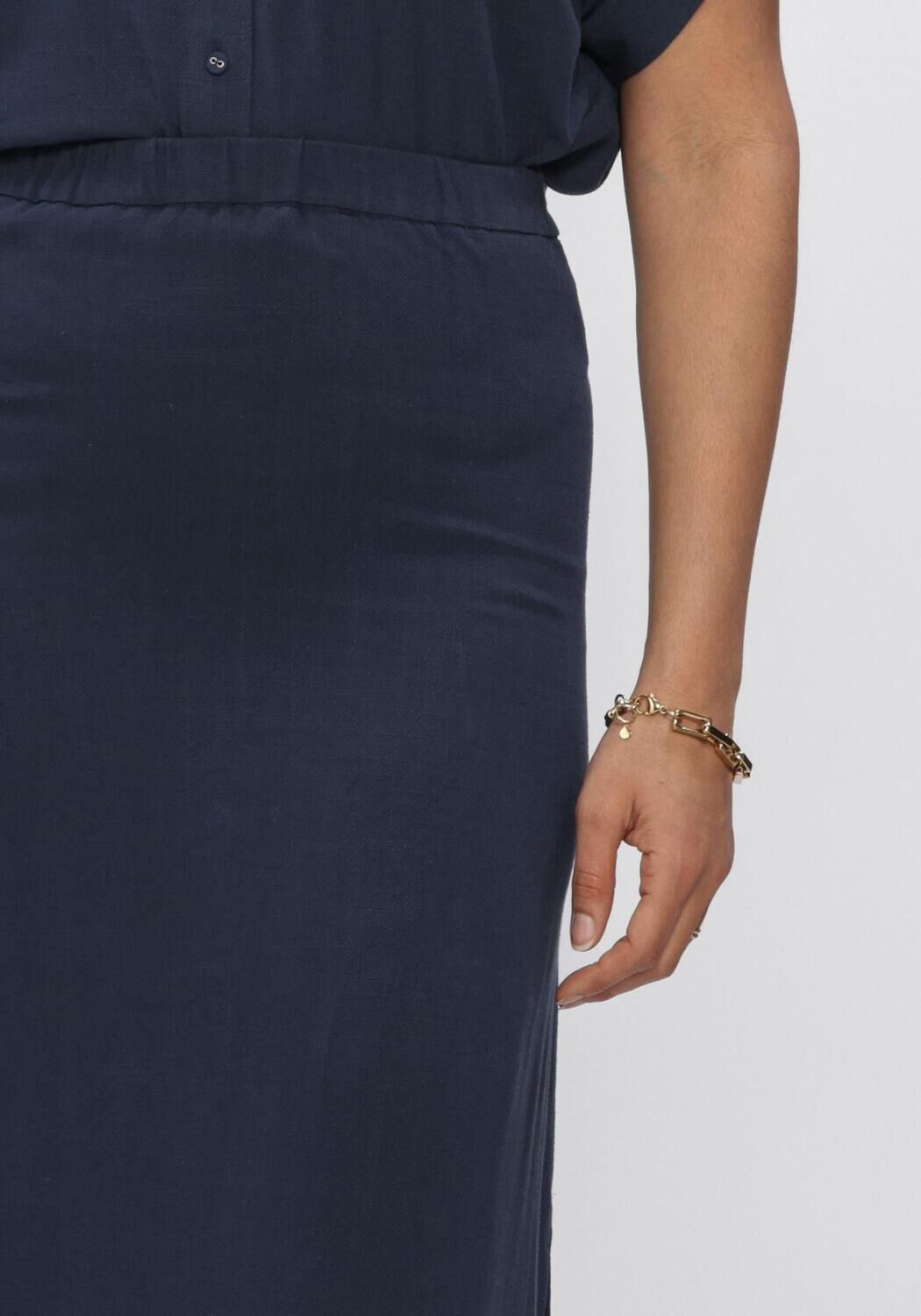 SELECTED WOMEN Jupe maxi SLFVIVA HW ANKLE LINEN BLEND SKIRT Bleu fonc&eacute; - large