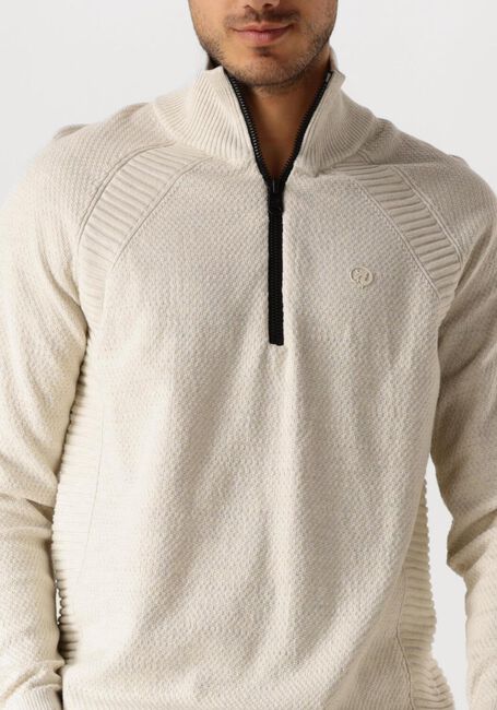 Beige CAST IRON Trui HALF ZIP COLLAR COTTON HEATHER PLATED BLEND - large