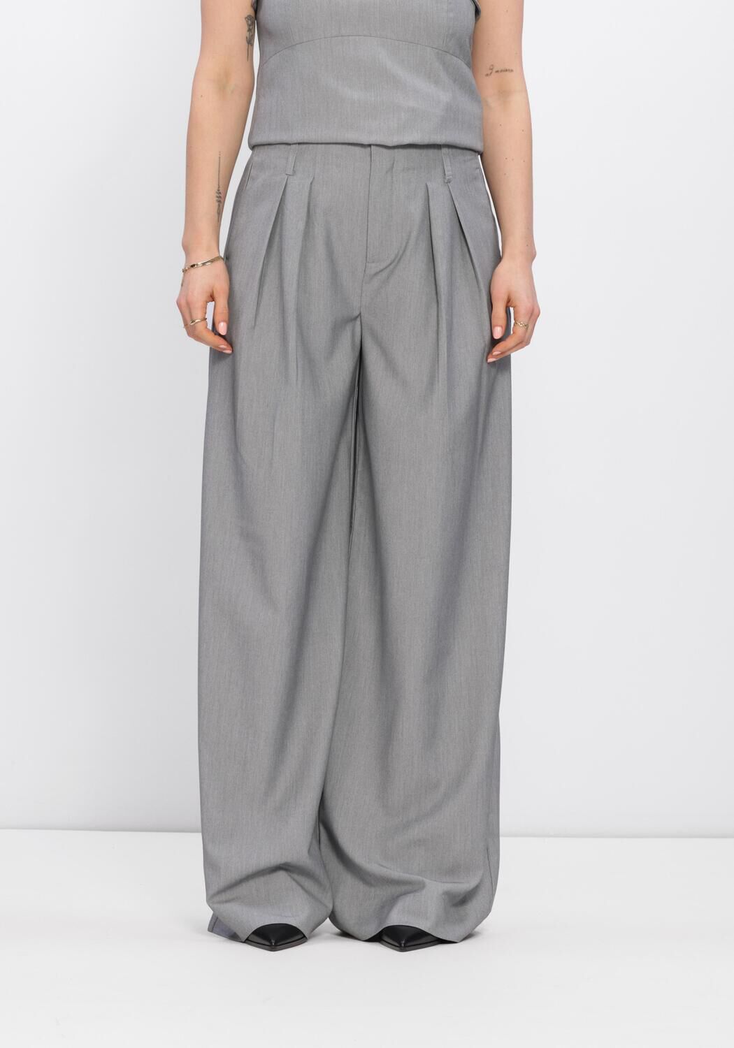 MY ESSENTIAL WARDROBE MWHANNA LUNA HIGH WIDE PANT Pantalons Gris clair - large