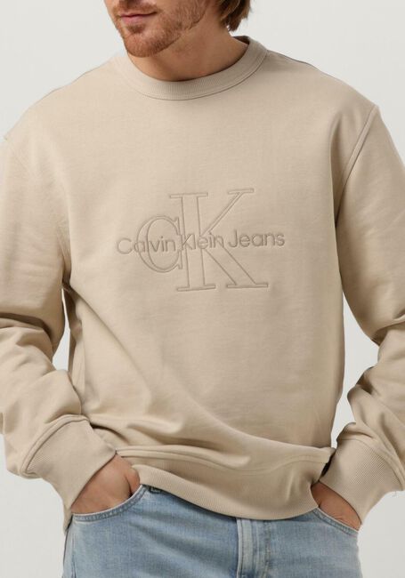 CALVIN KLEIN Chandail MONOLOGO WASHED CREW NECK en beige - large