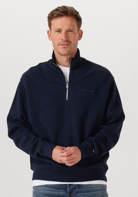 TOMMY JEANS Pull TJM RLX WAFFLE SCRIPT QRTR ZIP Bleu foncé - large