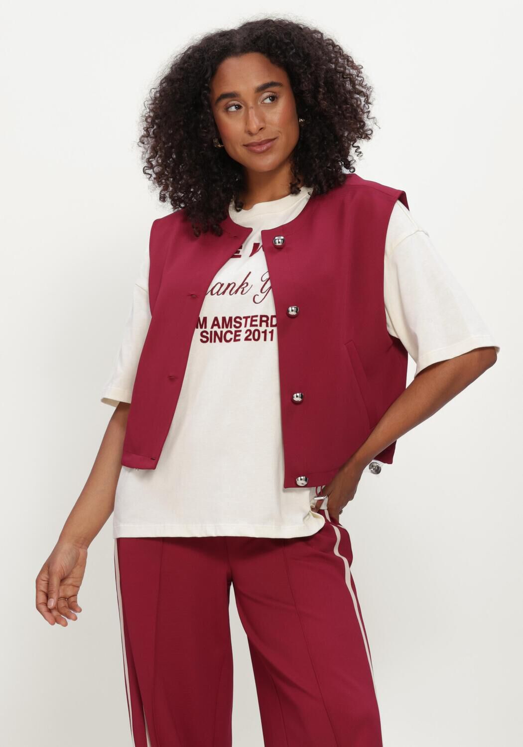 POM AMSTERDAM Gilet GAYA BURGUNDY RED Bordeaux - large