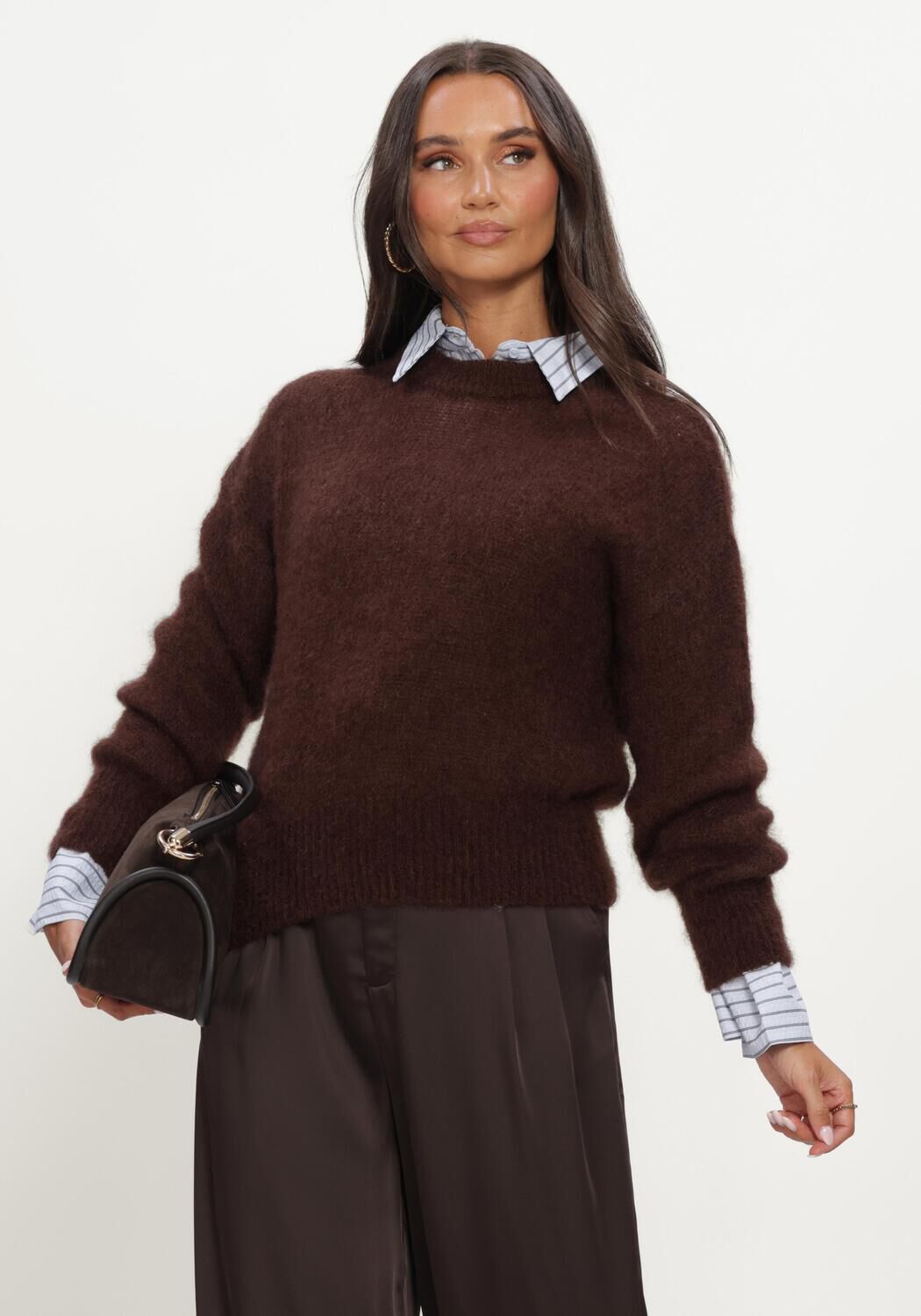 TWNS Pull SOLID LONG-SLEEVE ROUND NECK SWEATER en marron - large