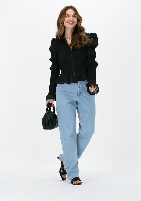 Zwarte NA-KD  SMOCKED FRILL BLOUSE - large