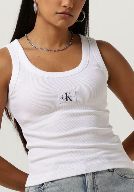 CALVIN KLEIN Haut WOVEN LABEL RIB TANK TOP en blanc - large