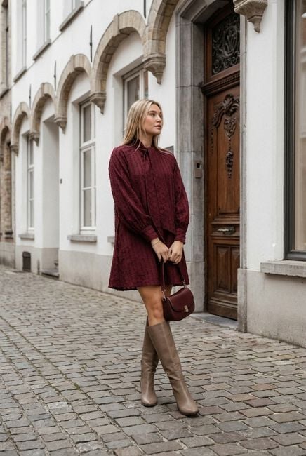 Bordeaux Y.A.S. Mini jurk YASJULINA LS DRESS - large