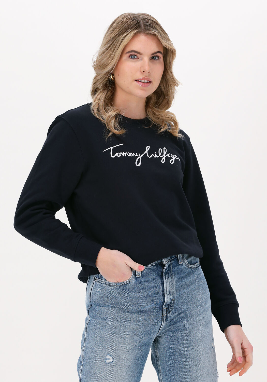 donkerblauwe tommy hilfiger trui regular graphic c nk sweatshirt