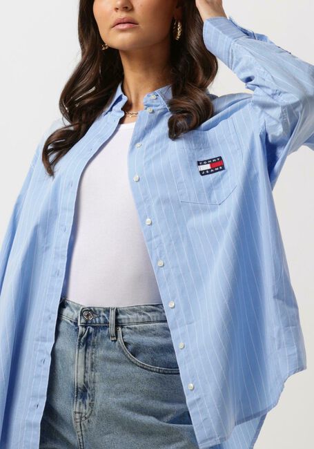 Blauwe TOMMY JEANS  TJW SUPER OVERSIZED STRIPE SHIRT - large