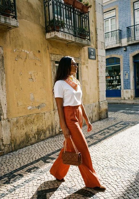 Oranje EST'SEVEN Wijde broek JILDAU TROUSER 26 - large