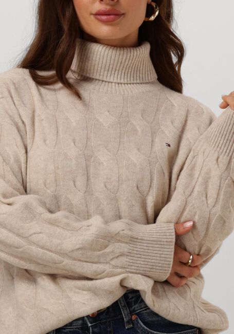 Beige TOMMY HILFIGER Coltrui SOFT WOOL CABLE ROLL-NK SWEATER - large