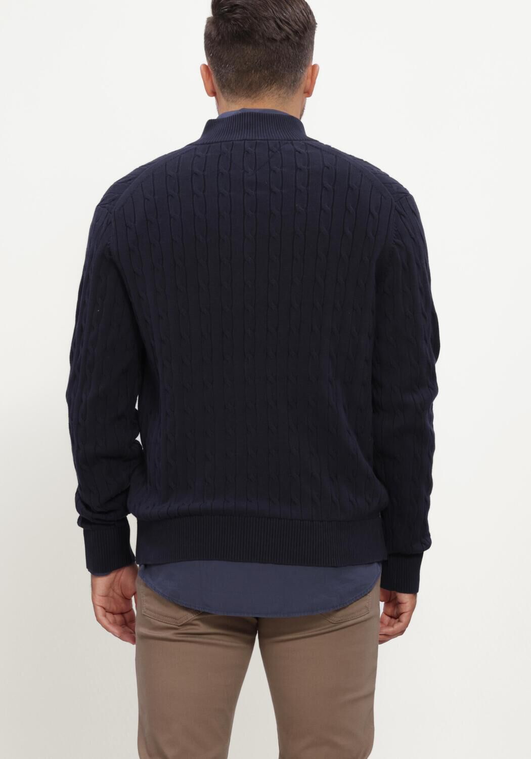 TOMMY HILFIGER Pull CLASSIC COTTON CABLE ZIP MOCK Bleu fonc&eacute; - large