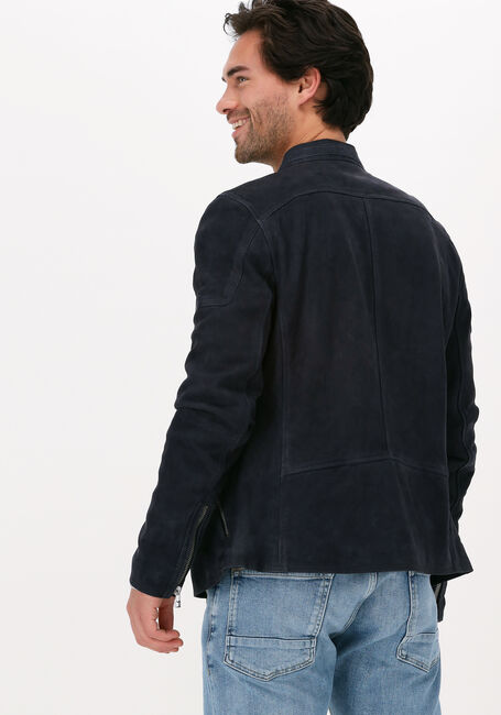 GOOSECRAFT Veste en cuir GALLION BIKER Bleu foncé - large