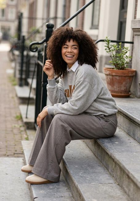Grijze BY-BAR Wijde broek BENJI GREY STRIPE PANT - large
