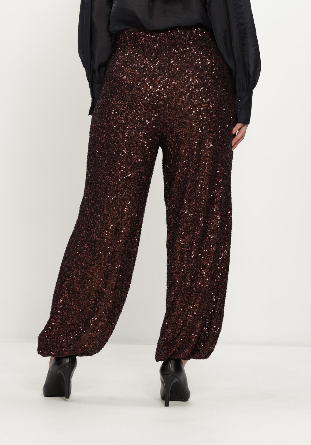 STUDIO ANNELOES Pantalon large Darielle sequin balloon trousers en marron - large