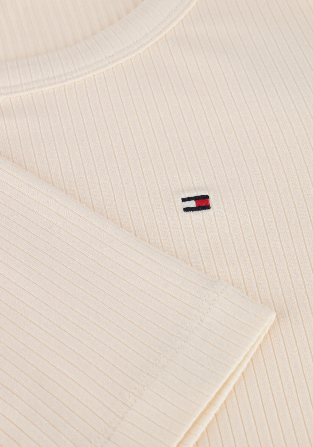 Beige TOMMY HILFIGER Top SLIM 5X2 RIB O-NK LS - large