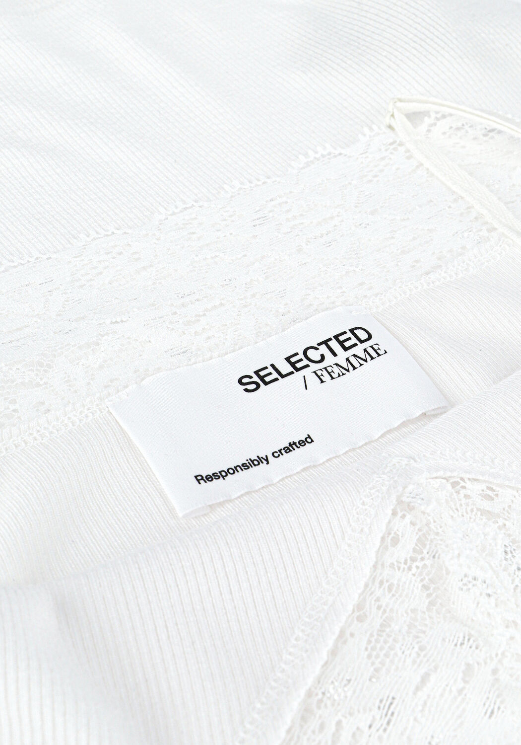 Witte SELECTED WOMEN Top SLFMANDY RIB LACE SINGLET - large