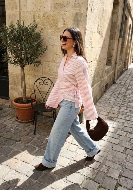 NEO NOIR TIFUNA STRIPE WRAP SHIR Blouses en rose - large