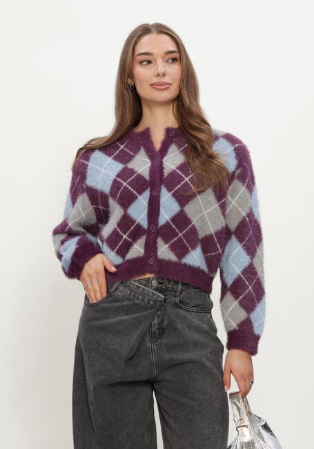 Paarse REFINED DEPARTMENT Vest LADIES KNITTED CHECK CARDIGAN NOMI - large