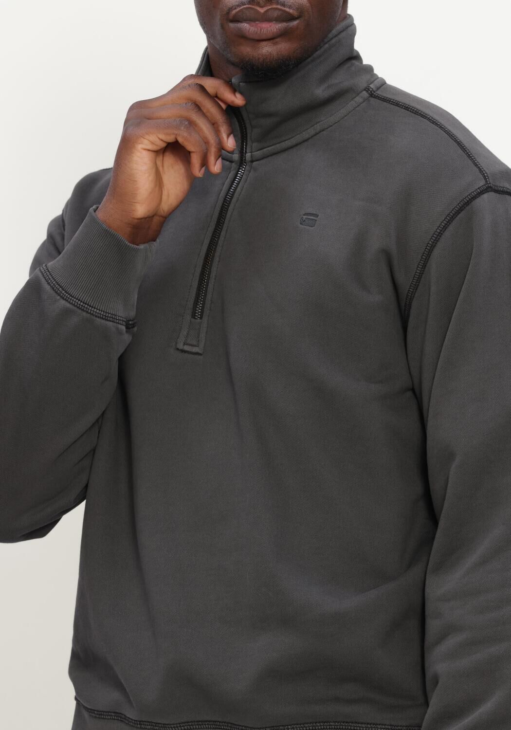 Donkergrijze G-STAR RAW Sweater UNIT WASHED HALF ZIP SW L\S - large
