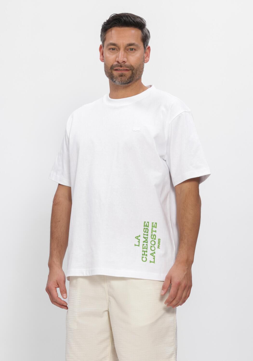 Witte LACOSTE T-shirt RELAXED FIT PRINTED HEAVY COTTON T-SHIRT - large