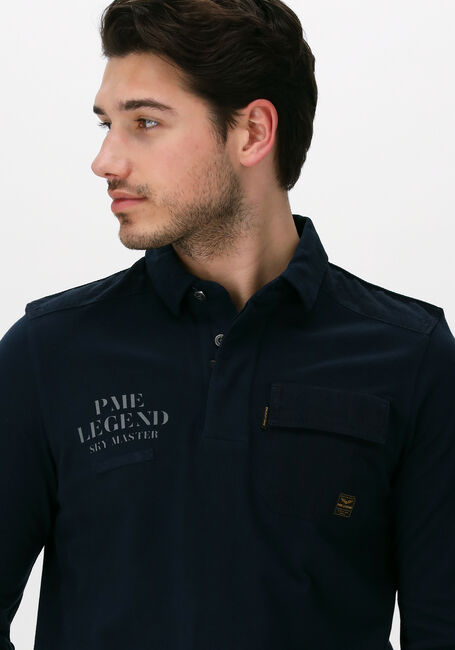 PME LEGEND Chemise décontracté LONG SLEEVE POLO RUGGED PIQUE GARMENT DYE Bleu foncé - large