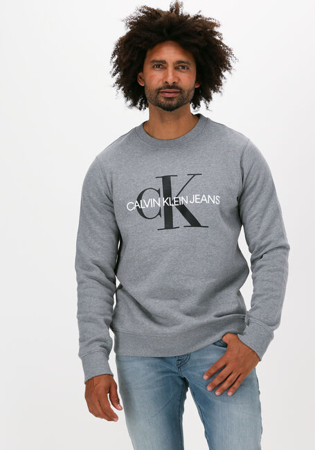 Grijze CALVIN Sweater ICONIC MONOGRAM CREWNECK |