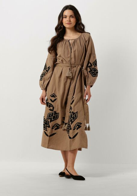 SUMMUM Robe midi DRESS LINNEN HEAVY EMBROIDERY en marron - large