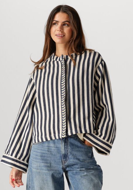 SUMMUM Jack SHORT ROUND NECK STRIPE JACKET Écru - large