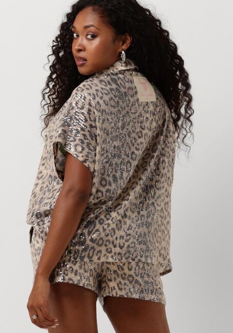 Bruine ALIX THE LABEL  LADIES WOVEN ANIMAL SEQUIN OVERSIZED BLOUSE - large