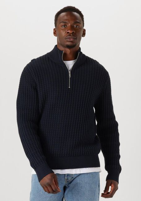 SELECTED MEN Pull SLHTOM LS KNIT STRUCTURE HALF ZIP Bleu foncé - large