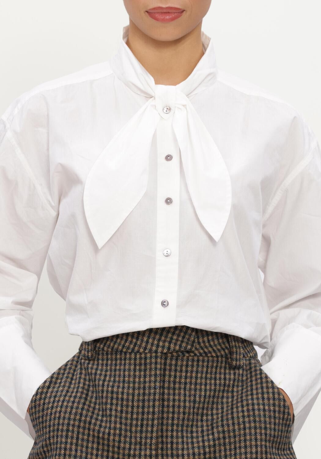 RUBY TUESDAY KARMEL POPLIN SHIRT WITH BOW COLLAR Blouses en blanc - large