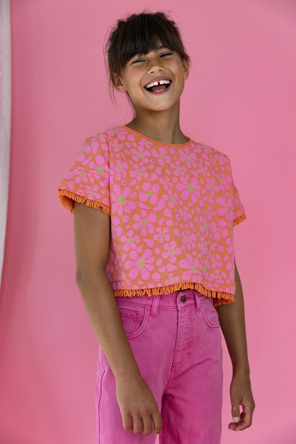 AMMEHOELA T-shirt AM-FRINGE-03 en rose - large