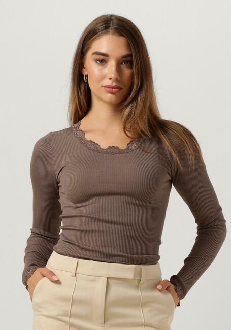 ROSEMUNDE Haut BABETTE SILK T-SHIRT LACE en taupe - large