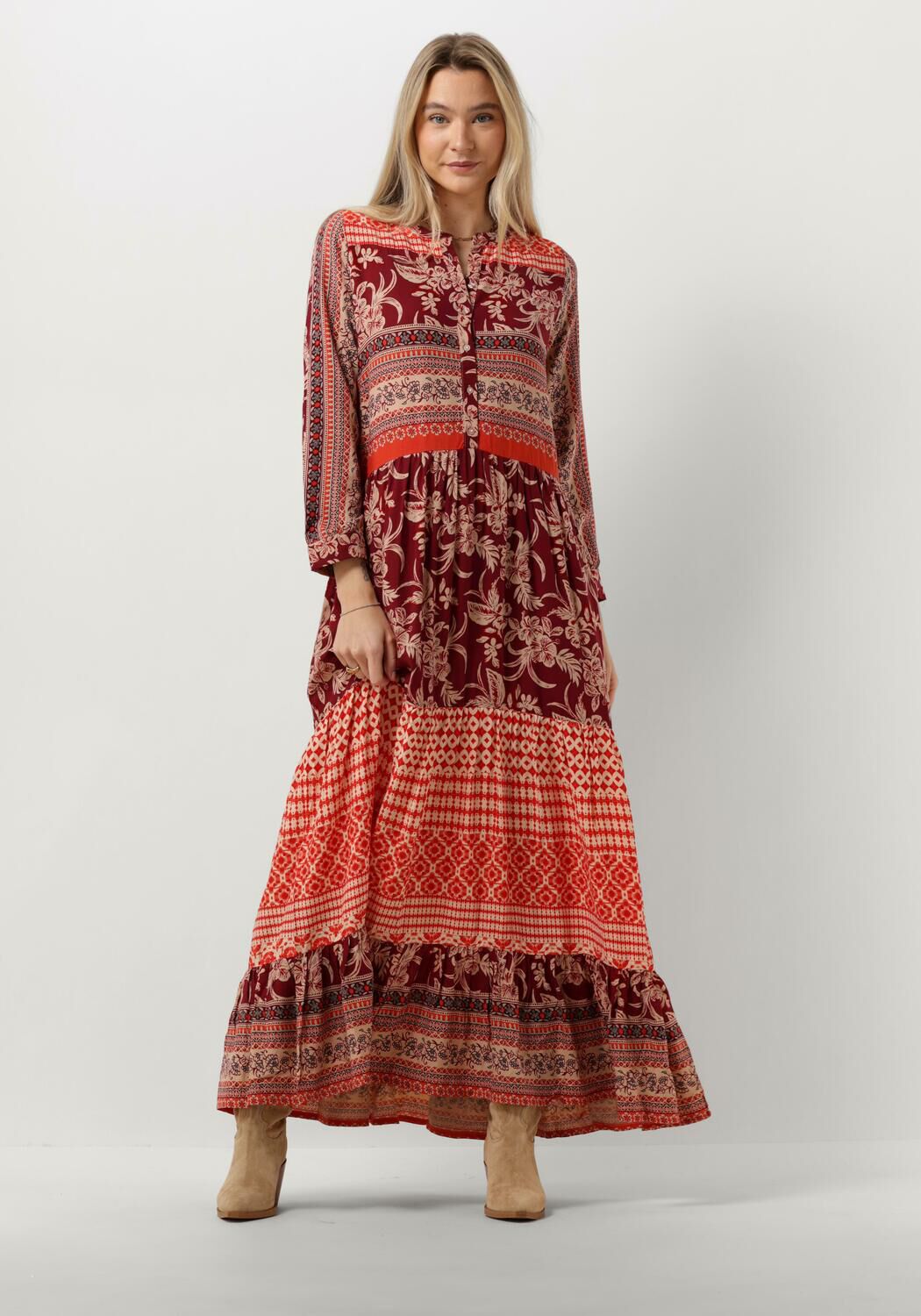 Rode LOLLYS LAUNDRY Maxi jurk NEELL MAXI DRESS LS Omoda